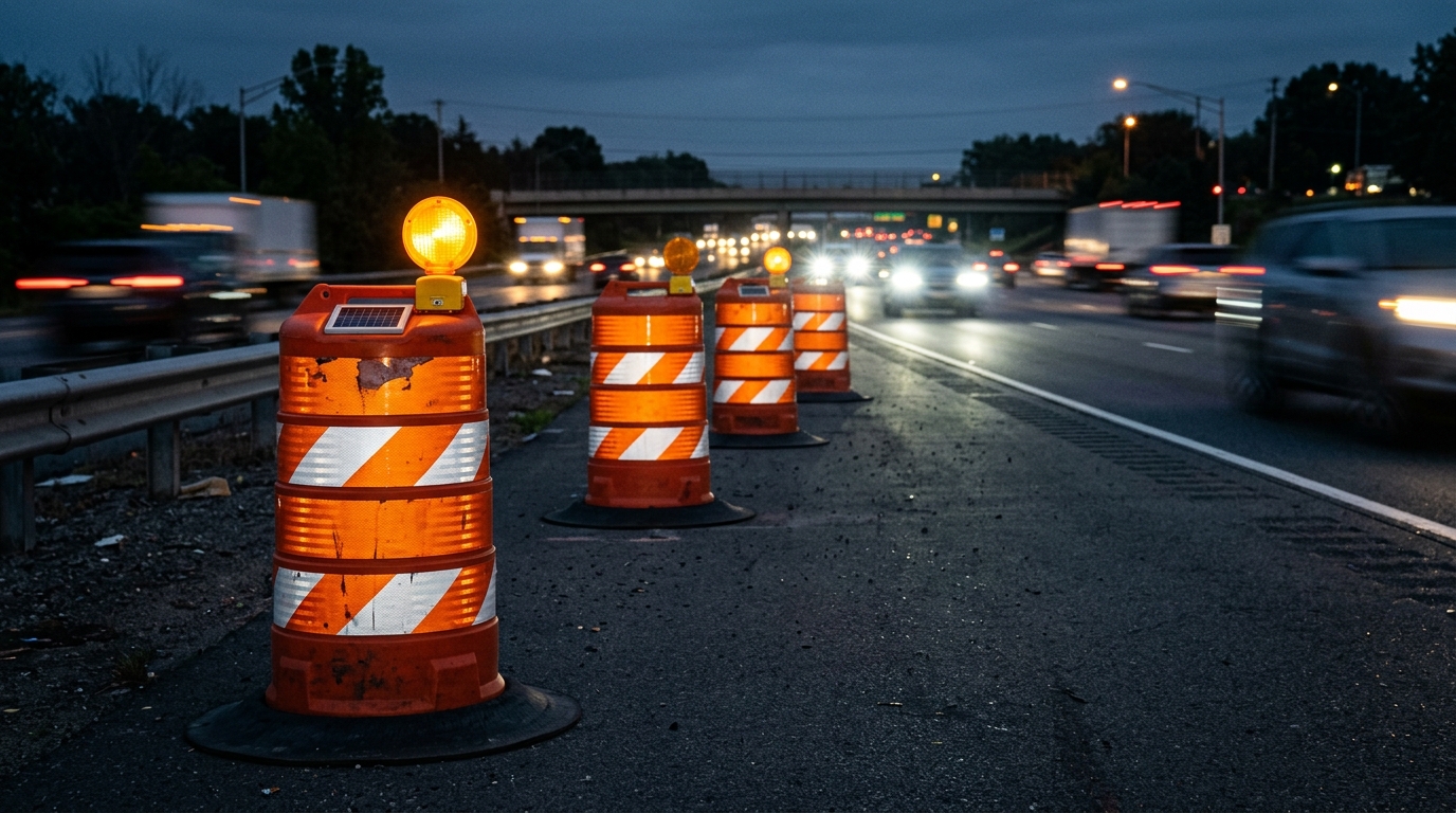 Illuminated Solar Beacon Traffic Barrels - Commercial Rental in Ontario